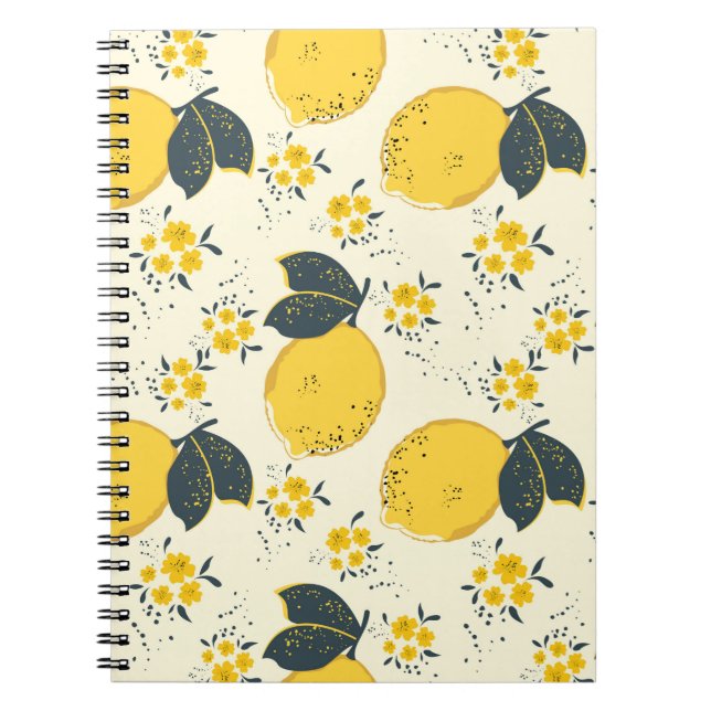 Citrus seamless pattern with colourful yellow lemo notebook (Front)