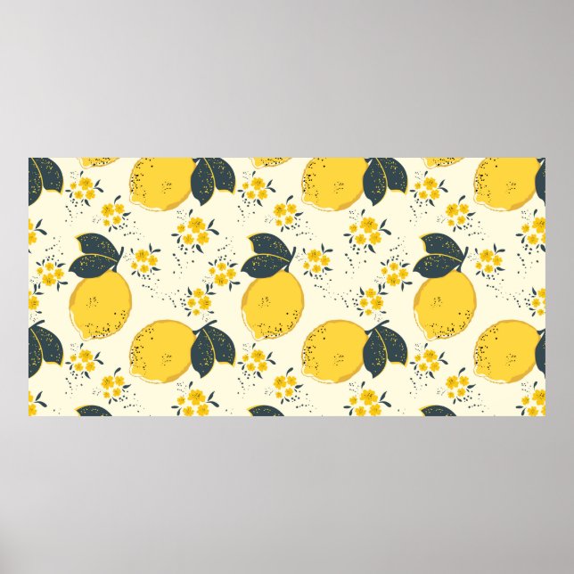 Citrus seamless pattern with colourful yellow lemo poster (Front)