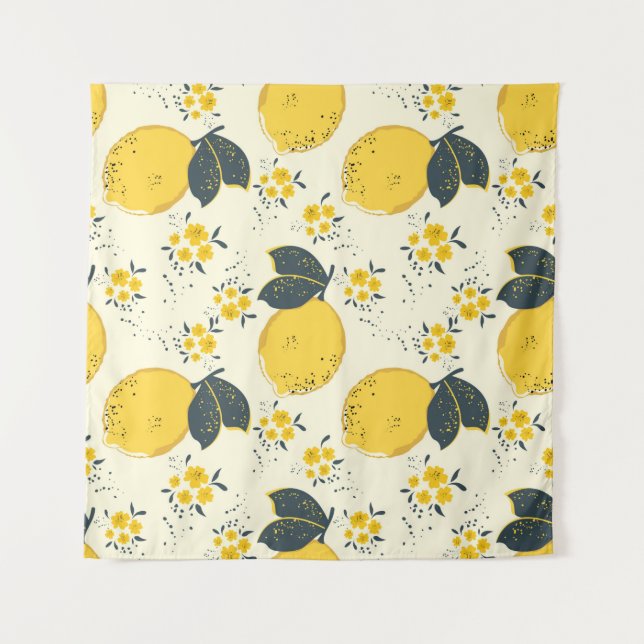 Citrus seamless pattern with colourful yellow lemo tapestry (Front)