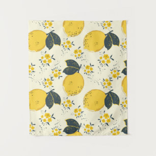 Citrus seamless pattern with colourful yellow lemo tapestry