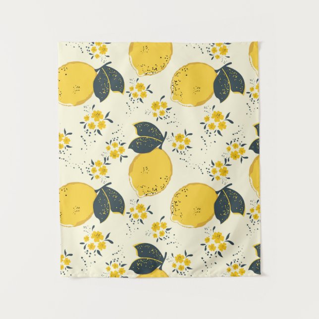 Citrus seamless pattern with colourful yellow lemo tapestry (Front)