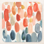 Citrus Season - Coral and Blue Stones Square Paper Coaster<br><div class="desc">Citrus Season II by Chariklia Zarris. Watercolors are used to create various stone-like shapes in corals and blues.</div>