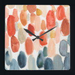 Citrus Season - Coral and Blue Stones Square Wall Clock<br><div class="desc">Citrus Season II by Chariklia Zarris. Watercolors are used to create various stone-like shapes in corals and blues.</div>