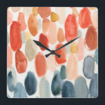 Citrus Season - Coral and Blue Stones Square Wall Clock<br><div class="desc">Citrus Season II by Chariklia Zarris. Watercolors are used to create various stone-like shapes in corals and blues.</div>