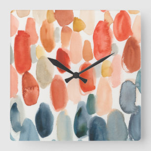 Citrus Season - Coral and Blue Stones Square Wall Clock