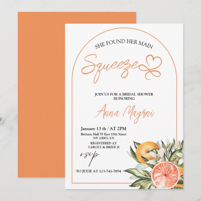 Citrus She Found Her Main Squeeze Bridal Shower  Invitation (Front/Back)