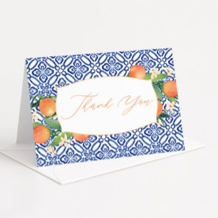 Citrus Sinensis Greenery Blue White Positano Tile Thank You Card