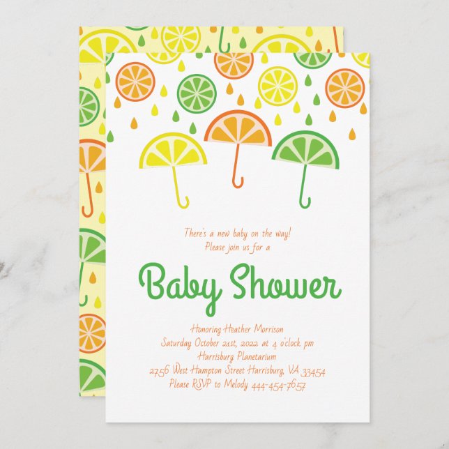 Citrus Slice Baby Shower Sprinkle Lemon Lime Invitation (Front/Back)