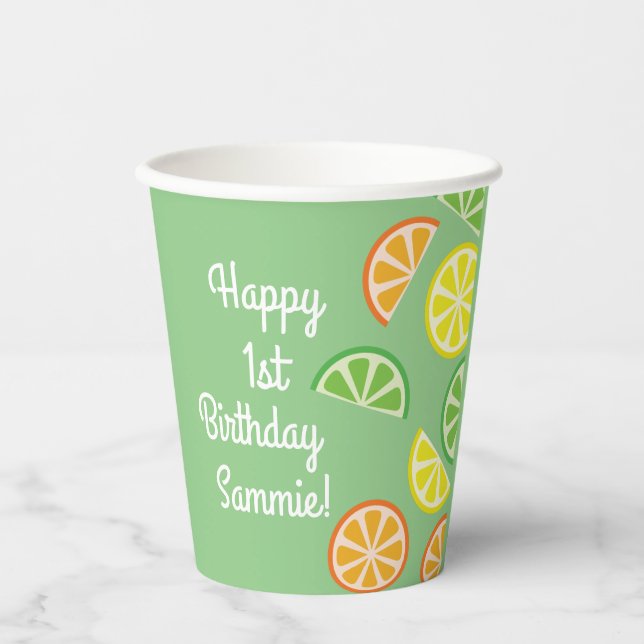 Citrus Slice Kid's Birthday Party Paper Cups (Front)