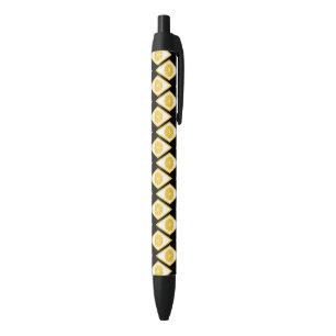 Citrus Slices in Modern Diamond Pattern Black Ink Pen