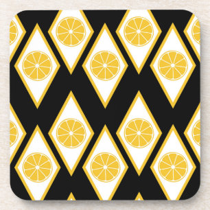 Citrus Slices in Modern Diamond Pattern Coaster