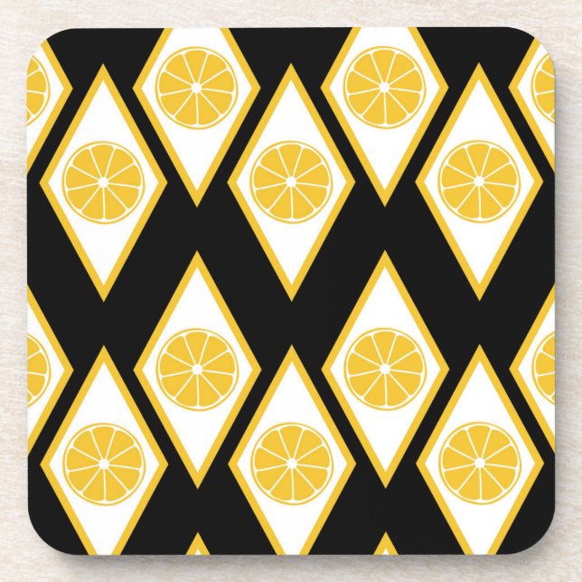 Citrus Slices in Modern Diamond Pattern Coaster (Front)