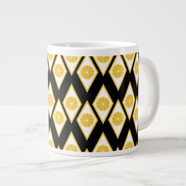 Citrus Slices in Modern Diamond Pattern Large Coffee Mug (Front Right)