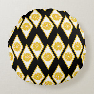 Citrus Slices in Modern Diamond Pattern Round Cushion