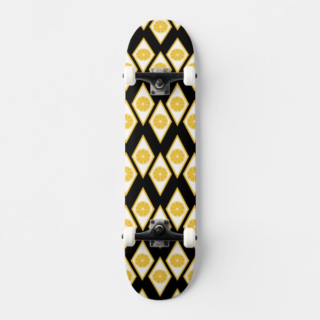 Citrus Slices in Modern Diamond Pattern Skateboard (Front)