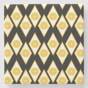 Citrus Slices in Modern Diamond Pattern Stone Coaster