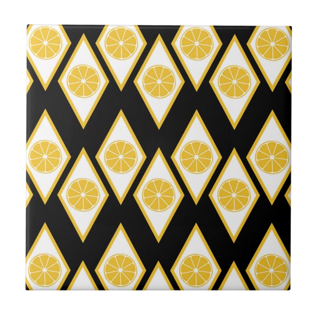 Citrus Slices in Modern Diamond Pattern Tile (Front)