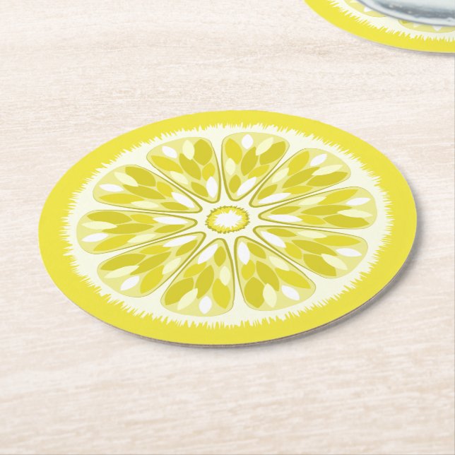 Citrus Slices Lemon Round Paper Coaster (Angled)