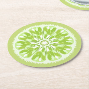 Citrus Slices Lime Round Paper Coaster