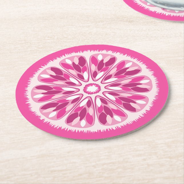 Citrus Slices Pink Lemon Round Paper Coaster (Angled)