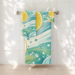 Citrus Spa Whimsical Watercolor Lemon & Lime  Bath Towel Set