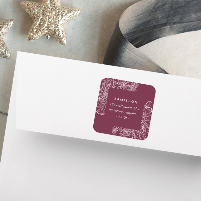 Citrus & Spice | Holiday Return Address Square Sticker (Creator Uploaded)