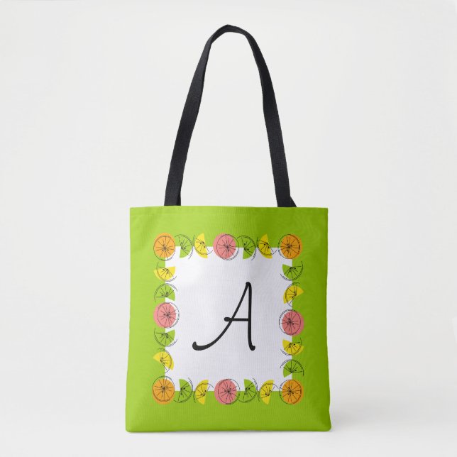 Citrus Square Green Monogram all over tote Bag (Front)