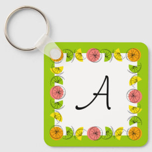 Citrus Square Green Monogram aluminium Key Ring