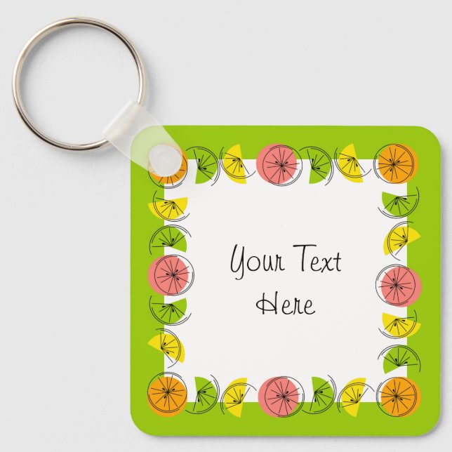 Citrus Square Green Text aluminium double-sided Key Ring (Front)
