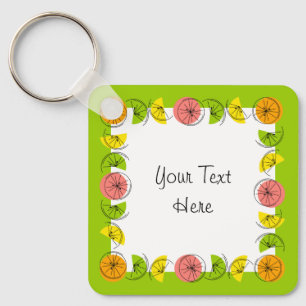 Citrus Square Green Text aluminum double-sided Key Ring