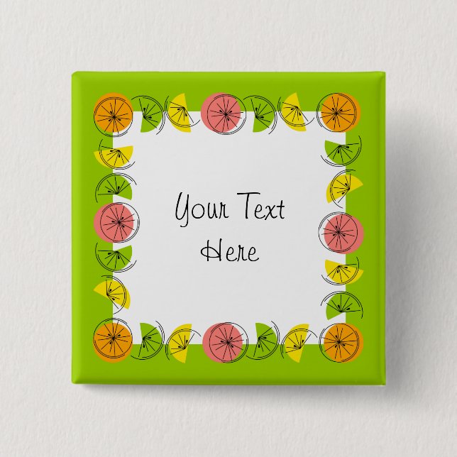 Citrus Square Green Text button square (Front)