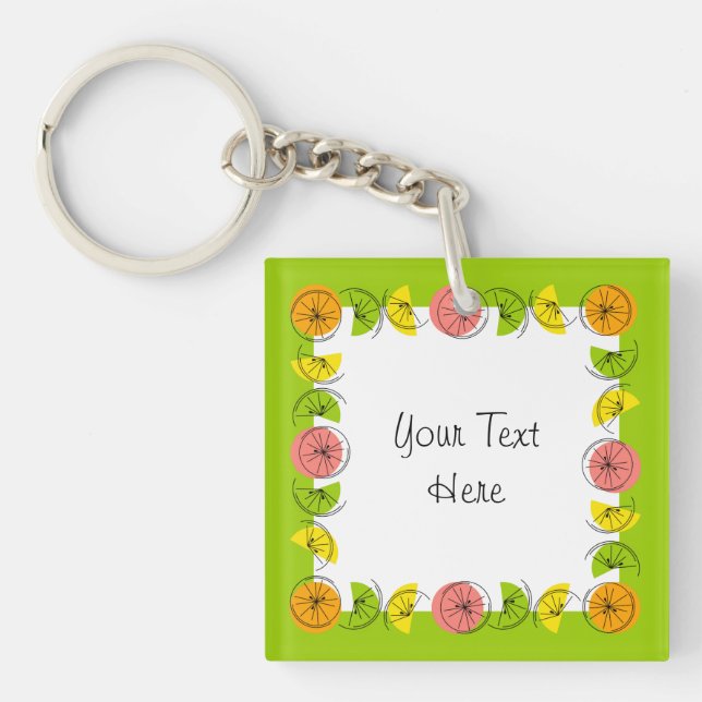 Citrus Square Green Text square double-sided Key Ring (Front)