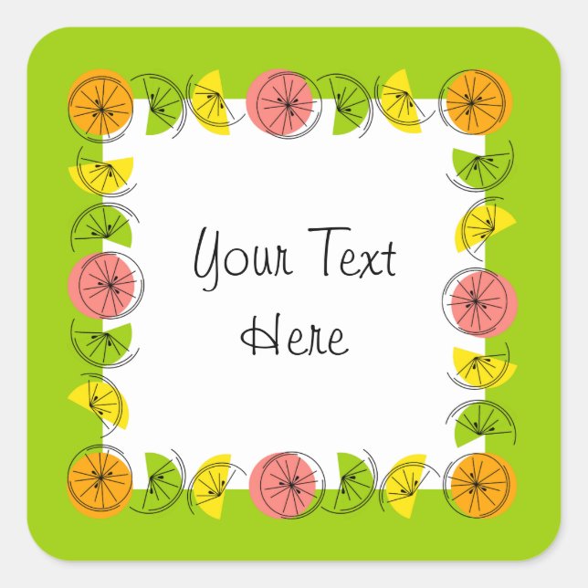 Citrus Square Green Text sticker square (Front)