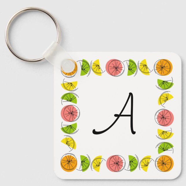 Citrus Square  Monogram aluminium double-sided Key Ring (Front)