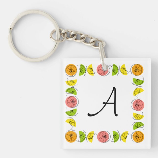 Citrus Square Monogram square double-sided Key Ring (Front)