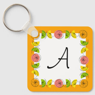 Citrus Square Orange Monogram aluminium Key Ring