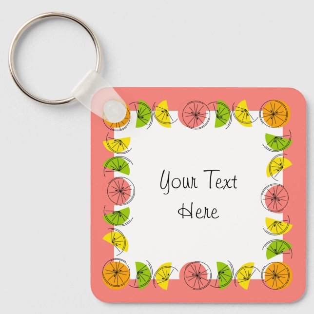 Citrus Square Pink Text aluminium double-sided Key Ring (Front)