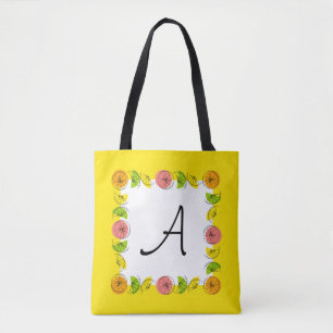 Citrus Square Yellow Monogram all over tote Bag