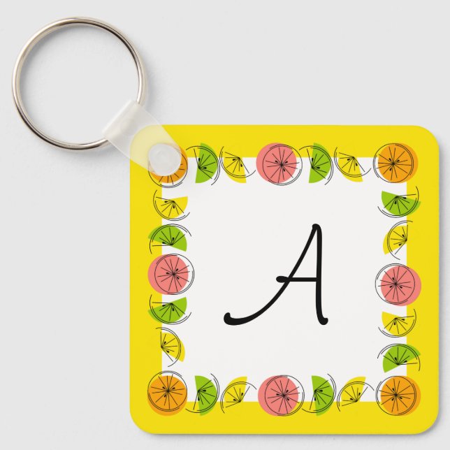 Citrus Square Yellow Monogram aluminium  Key Ring (Front)