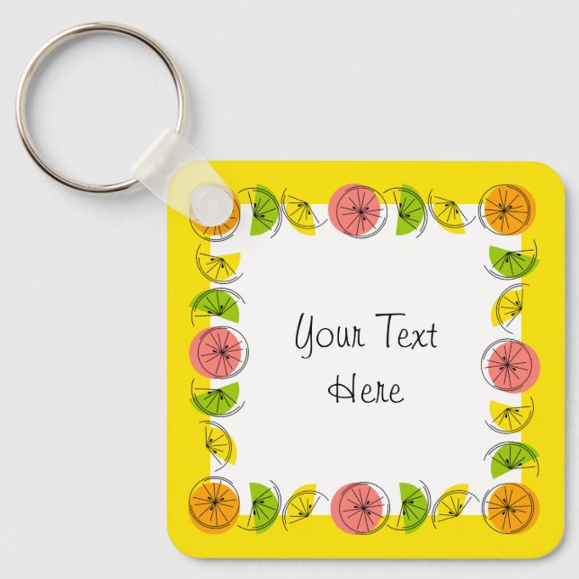 Citrus Square Yellow Text aluminium double-sided Key Ring (Front)