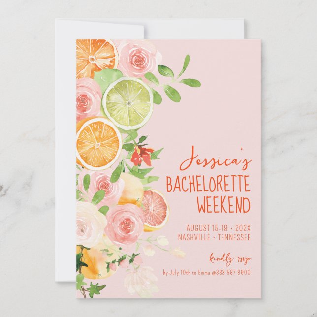 Citrus Summer Floral Bachelorette weekend Invitation (Front)