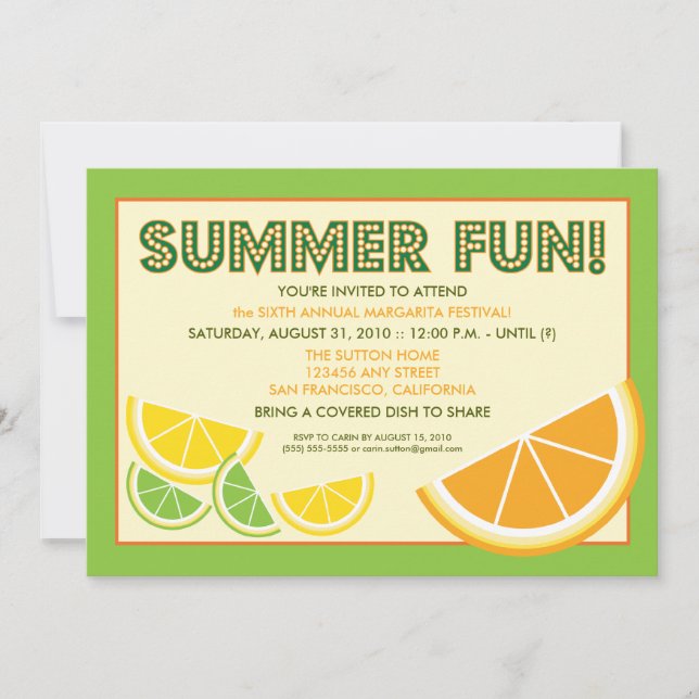Citrus Summer Fun Cookout Invitation (green) (Front)