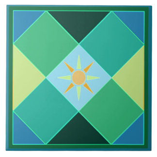 Citrus sun in Morroccan blue green lemon colours Tile