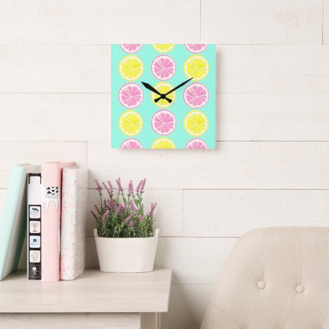 Citrus Symphony Square Wall Clock (Reading Room)