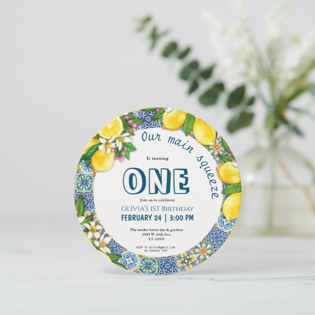 Citrus theme girl 1st birthday  invitation (Standing Front)