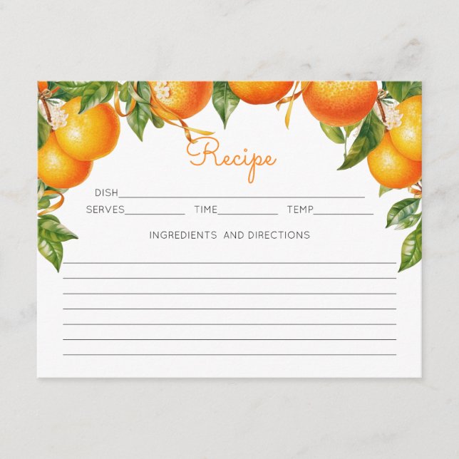 Citrus Theme Orange Recipe Enclosure Card (Front)