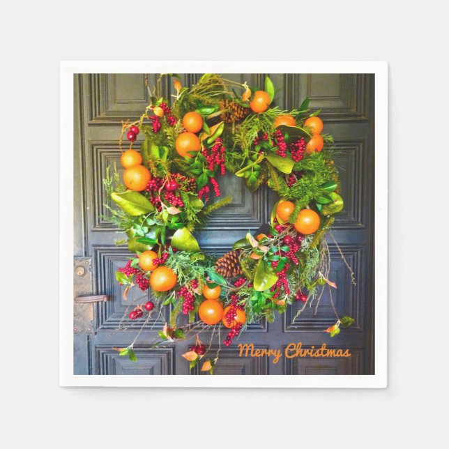 Citrus Themed Holiday Wreath Bok Gardens Florida Napkin (Front)