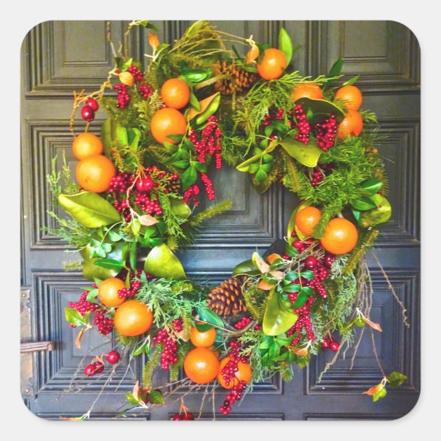 Citrus Themed Holiday Wreath Bok Gardens Florida Square Sticker (Front)