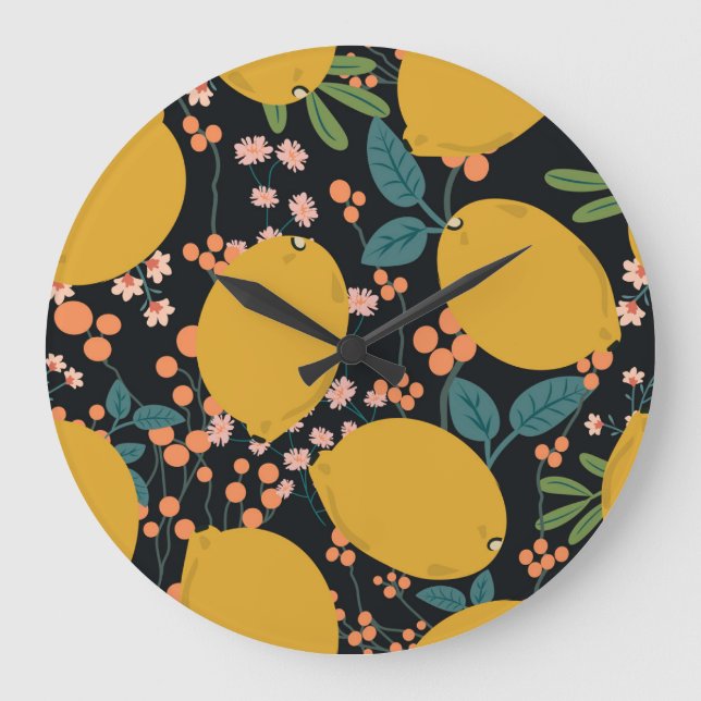 Citrus Tree Hand Drawn: Vintage Large Clock (Front)