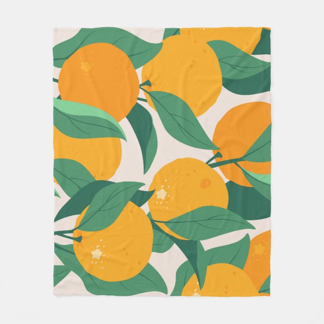 Citrus Tree: Summer Hand Drawn Fleece Blanket (Front)